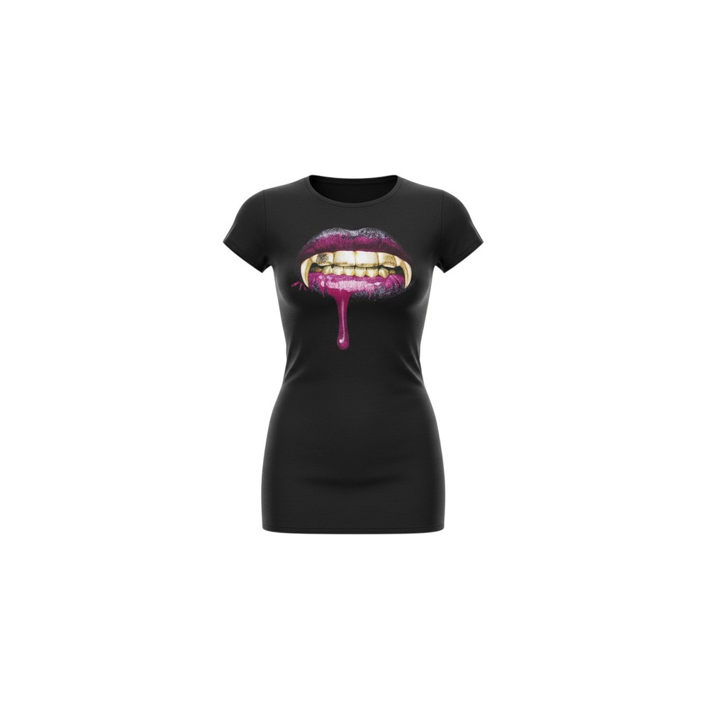 Cotton Heritage Graphic Tee Womens Medium Black Vampire Lips Gold Grills Gothic